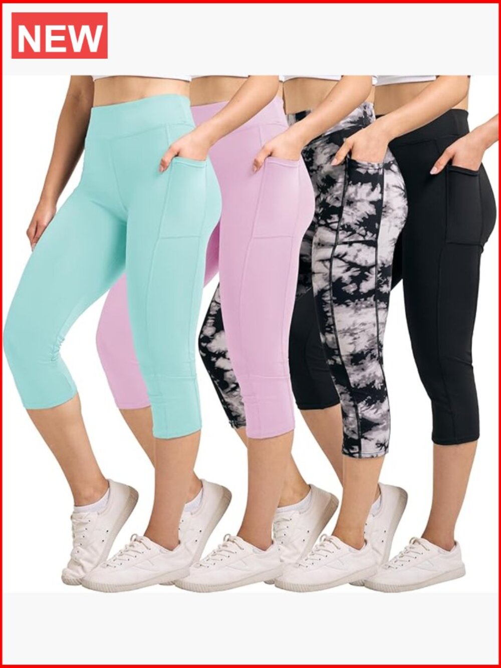 4 Pack Capri Leggings with Pockets Yoga Workout Pants Plus Size